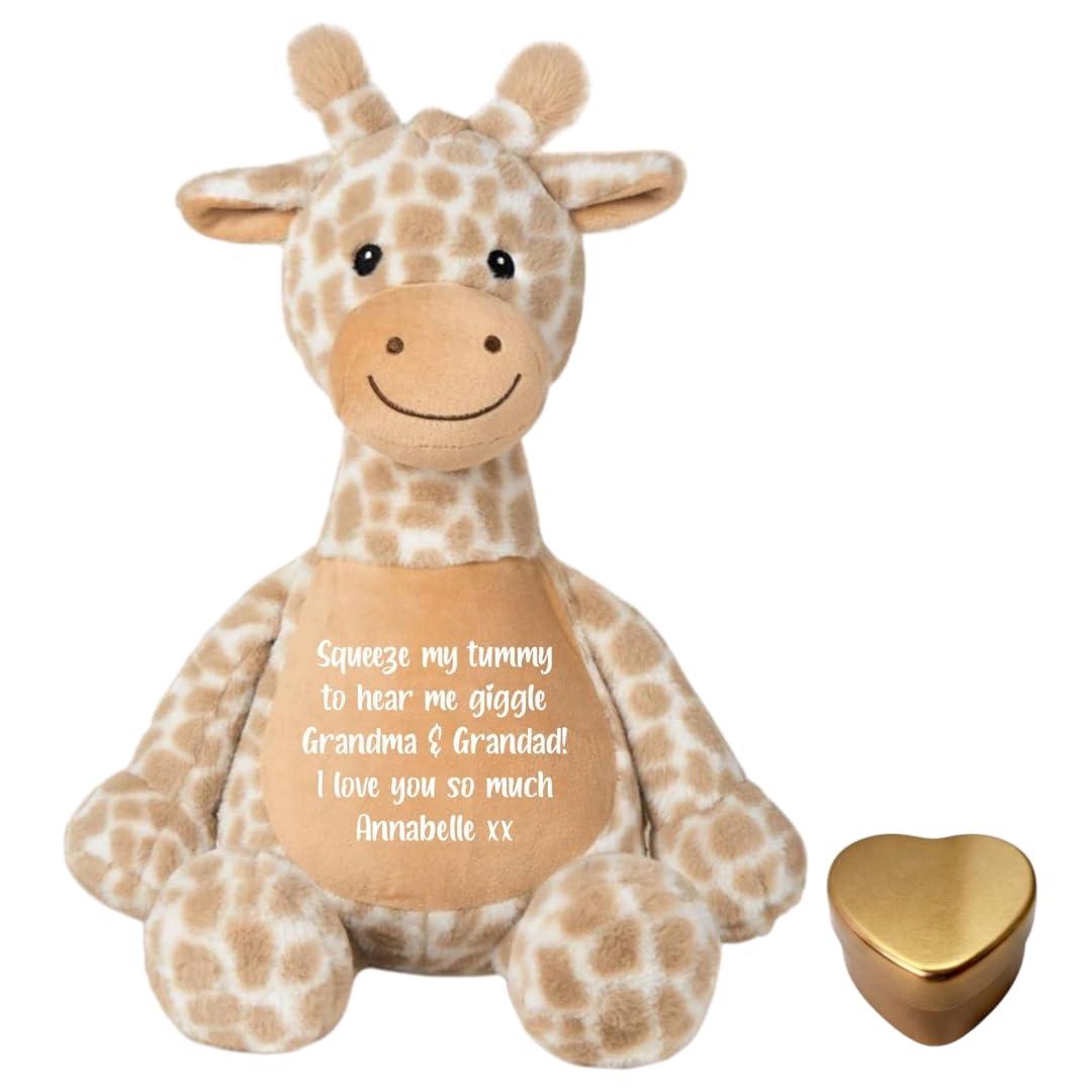 Personalised Ashes Keepsake Memory Giraffe | Custom Bereavement Soft Toy | Plush Giraffe with Secret Urn Tin for Token Ashes | Sympathy & Memorial Gift | 30cm when sat