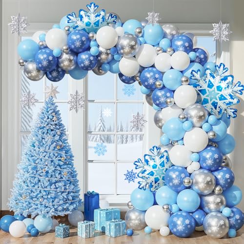 Winter Wonderland Decorations Balloon Arch Kit with Snowflake Balloons- 129Pcs