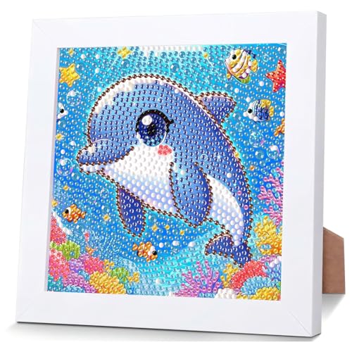 Reivworl Dolphin Diamond Art Kits for Kids, Dolphin Diamond Painting Kits for Kids, Gem Art Ages 4-8-12 for Gifts and Decor (8x8 Inch)
