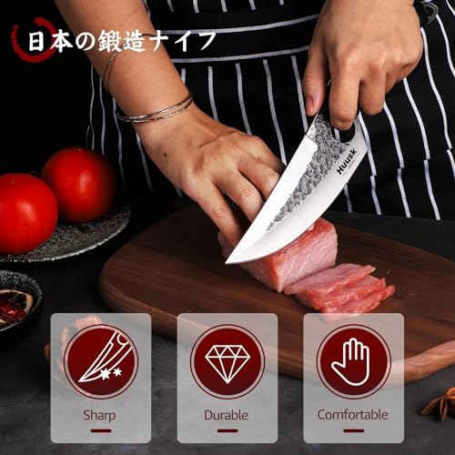 Huusk Viking Knife with Sheath Boning Knives for Meat Cutting, Caveman Ultimo Knives Hand Forged Full Tang Knives for Kitchen or Camping Christmas Gift for Men and Women - Thumbnail 2