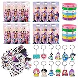 Gaumauwau Regalo de cumpleaños de anime, 148 piezas Hunters, regalos de cumpleaños infantiles, regalos de cumpleaños con pulsera, pegatinas, llaveros Huntrix, bolsa de regalo para regalos de fiesta