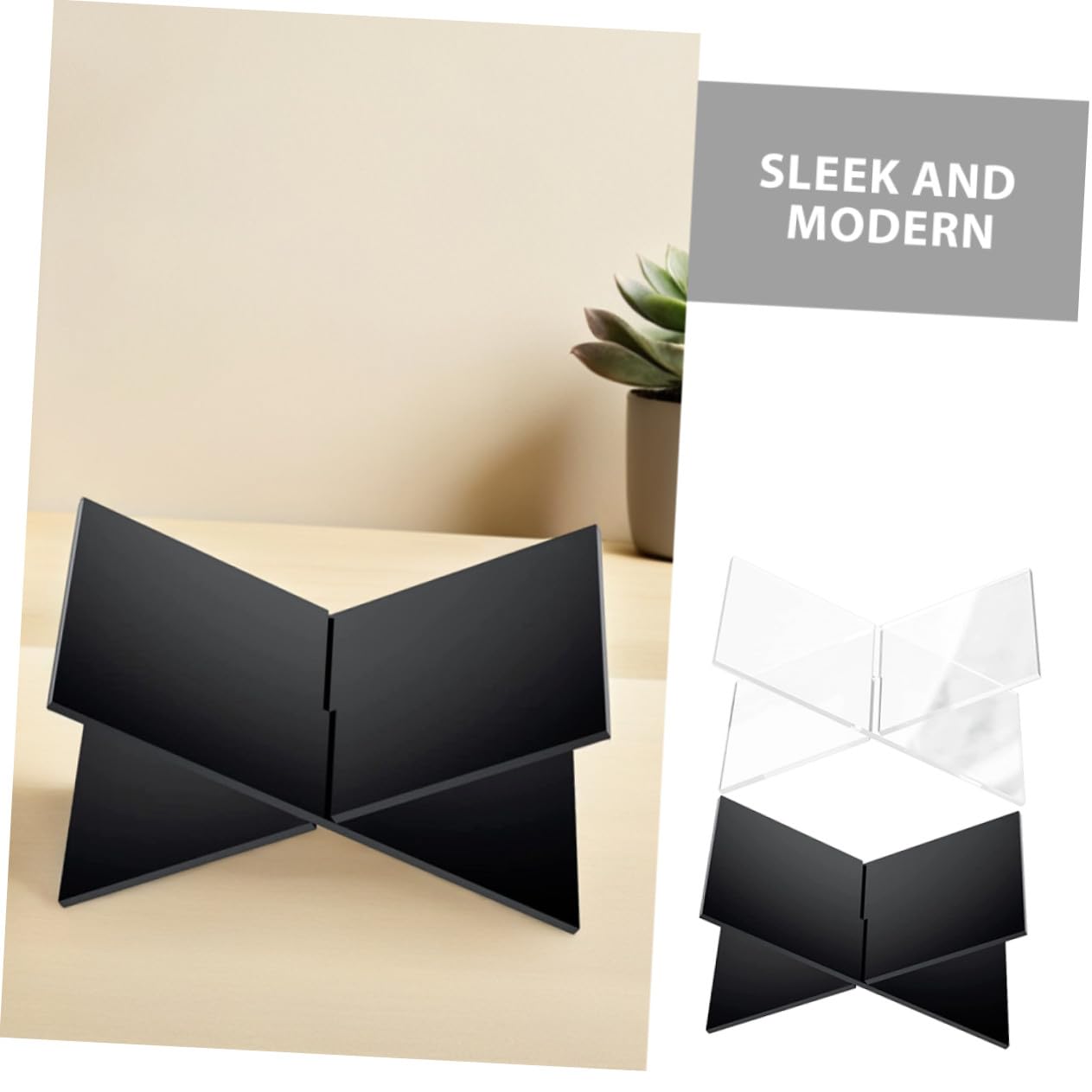HOMSFOU 2sets Leggio per Libri in Acrilico Trasparente e Nero Supporto per Esposizione di Libri Espositore di Cucina Leggio per Lettura da Scrivania o Tavolino