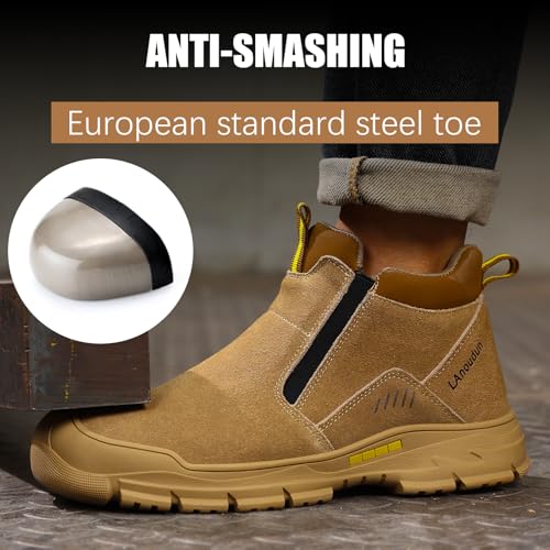 Image of GLANOUDUN Welding Work Boots for Men Slip on Steel Toe Shoes for Men Indestructible Steel Toe Boots Welder Men's Working Shoes Fireproof Safety Footwear for Construction Men's Work & Safety Footwear