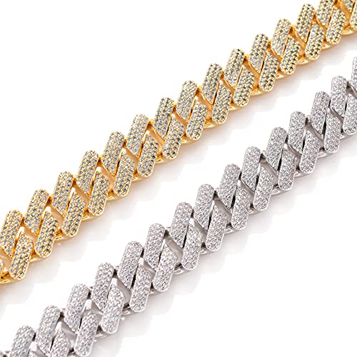 Lkv Gold Cuban Chain For Men,Hip Hop 20Mm 14K Gold Plated Iced Out Lab Diamond Miami Cuban Link Chain Bracelet,Full Cz Diamond Cut #TOP2