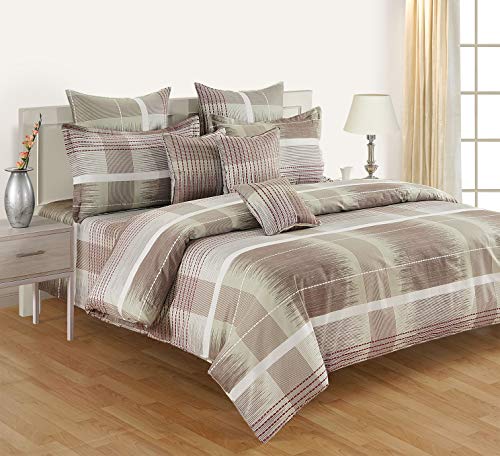 Image of Swayam Pure Cotton King Fitted Bedsheet with 2 Pillow Covers | Size 72 x 78 x 10 inch | 160 TC | Geometric Design | Soft Breathable Bed Sheet | Comfortable & Durable for Bedroom - Brown