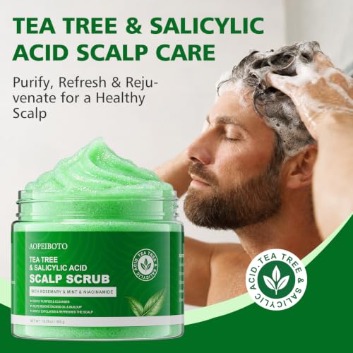 Scalp Scrub, Tea Tree & Salicylic Acid Scalp Exfoliator Shampoo, 3-in-1 Scalp Treatment with Mint Oil, Hair Treatment for Deep Scalp Cleansing with Scalp Massager 10.58oz/300g - Image 3