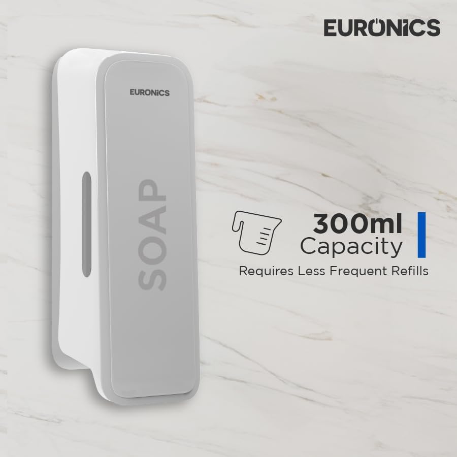 Image of Euronics EA51 300ml Manual Soap Dispenser Wall Mounted | ABS Plastic Refillable Gel & Liquid Soap Dispenser | Compact Hygienic Handwash Dispenser for Bathroom, Kitchen, Office & Hotel | White