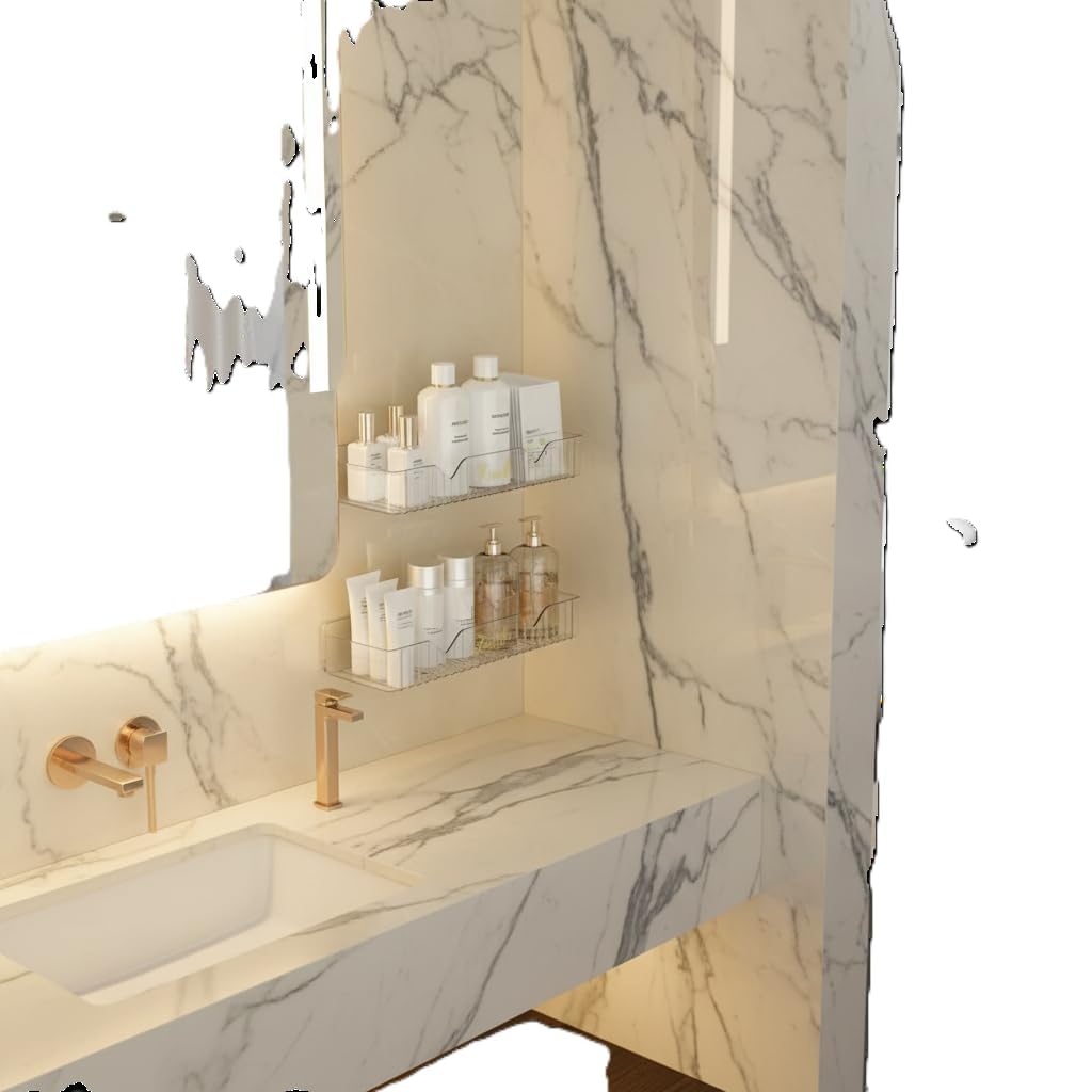 Aryamurti Transparent Acrylic Wall Mounted Bathroom Shelf, No-Drill Adhesive Organiser, Waterproof, for Skincare and Cosmetics, 1 Pack 4