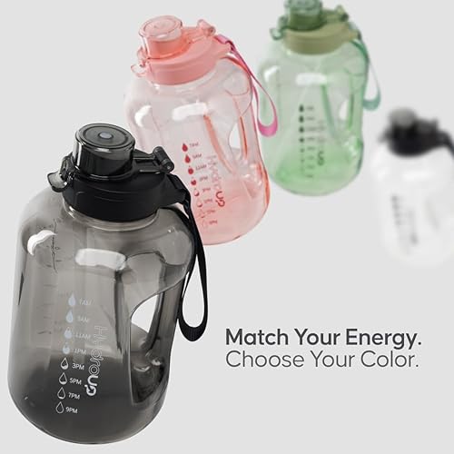 Miniatura 8 de Jarra deportiva de 58 onzas, jarra de agua grande de plástico transparente con popote 2 en 1 y tapa para beber, marcadores de tiempo motivacionales,