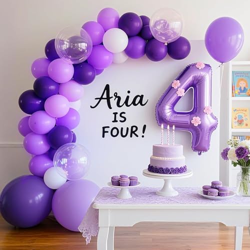 Image of RUBFAC 135pcs Purple Balloons, Latex Lavender Lilac Balloon Different Sizes 18 12 10 5 Inch for Garland Arch Birthday Baby Shower Anniversary Wedding Masquerade Party Decoration