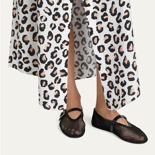 olomisa Mesh Ballet Flats for Women Fishnet Ballerina Flats with Adjustable Mary Jane Round Toe Buckle Strappy Shoes4