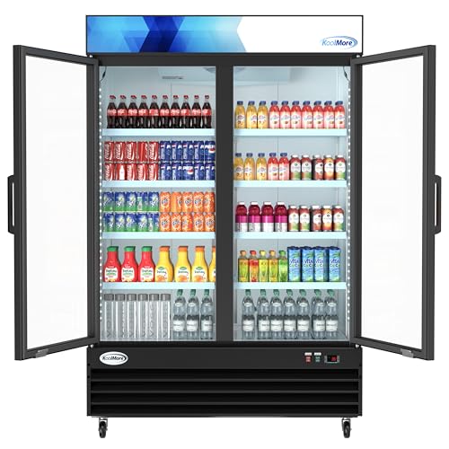 Image of KoolMore MDR-2GD-45C 53 in. Commercial Merchandiser Refrigerator with Two Swinging Glass Doors, 45 cu. ft. and LED Lighting in Black, ETL Listed