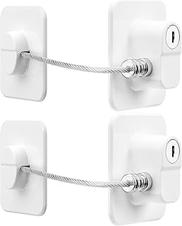 Fridge Lock, 2PCS Upgraded Refrigerator Lock for Freezer, Cabinets and Drawers, Air Fryer, Closets, Windows, Doors, Durable ABS with Adhesive Backing, Easy Install, No Tools Needed, White