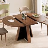 iPormis 43.3in-59in Extendable Round Dining Table for 4-6, Modern Wooden Kitchen Table for Dining Room, Adjustable Size Oval Circle Dinner Tables Furniture for Kitchen Living Room, Walnut Brown