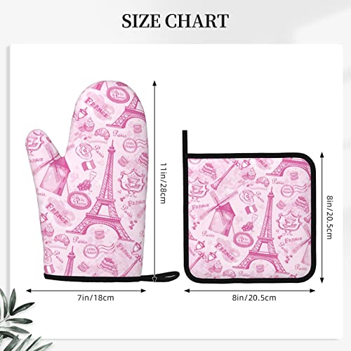 Paris Eiffel Tower France Silicone Oven Mitts And Pot Holders Sets Non-Slip Heat Resistant Oven Gloves Kitchen Potholder With Soft Quilted Cotton Lining For Cooking Baking Bbq Grilling #TOP2