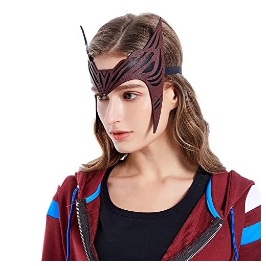Okamsovr Women'S Wanda Maximoff Scarlet Witch Headpiece Crown Mask, Scarlet Witch Cosplay Mask, Red Leather Halloween Cosplay Mask