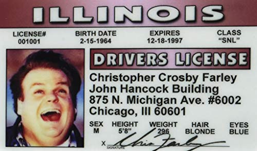 Signs 4 Fun Parody Driver’s License | Chris Farley ID | Fake ID Novelty Card | Collectible Trading Card Driver’s License | Novelty Gift for Holidays | Made in The USA