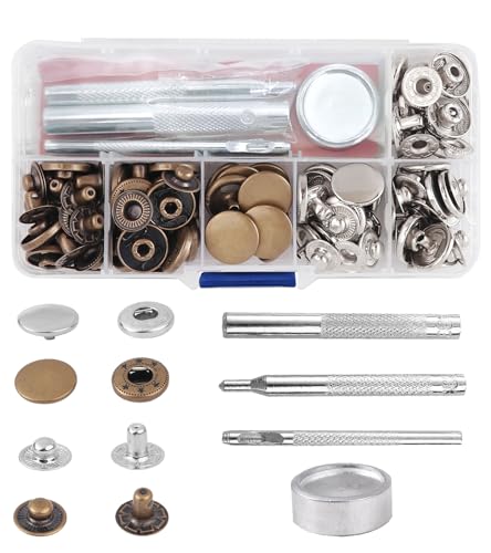 BOBOZAN Press Studs Snaps Fasteners 15mm x30 Sets-Metal Popper Fasteners No Sew -2-Color Press Studs with Tool Kits for Leather Clothes Purse Jackets Jeans Wears Bags-Rust-Proof and Durable