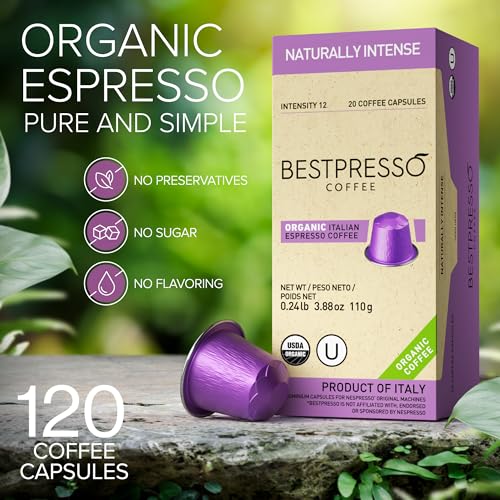 Image of Organic USDA Bestpresso Coffee Aluminum Espresso Pods For Nespresso Original Machine 120 Pack (Naturally Intense)