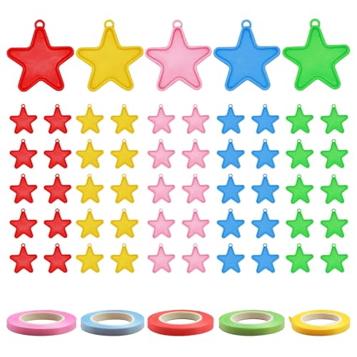 50 Pack Balloon Weights and Ribbons for Helium Balloons, Colorful Plastic Pendants for Birthday, Wedding, Party Celebration, Valentine's Day Decorations (Star)