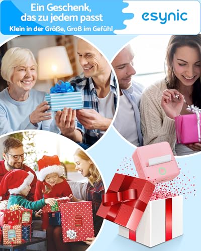 eSynic Mini Thermodrucker Tragbarer Bluetooth-Drucker für Fotos Notizen & Etiketten 200dpi Kompatibel mit Android & iOS Kein Tinte oder Toner nötig Ideal für Zuhause Büro & DIY Projekt Rosa