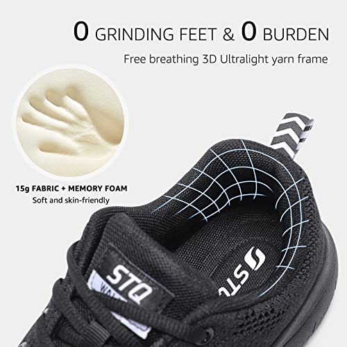 Women's Athletic Workout Sneakers Ultra Lightweight Lace Up Training Shoes Casual Mesh Running Black 7.5 #TOP3