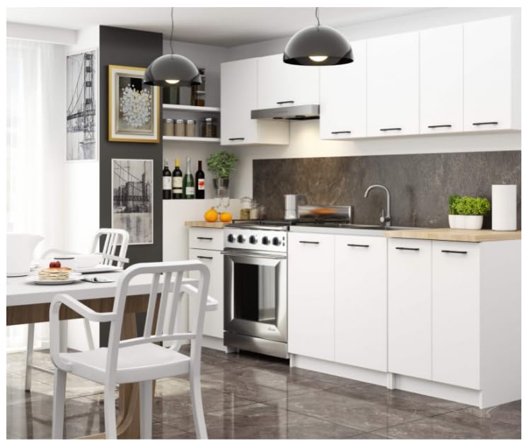 BDW - Ensemble de Meubles de Cuisine Complet Sans Appareils électroménagers - Mini-Cuisine 240 cm de Large - 240x203x46 cm - Blanc