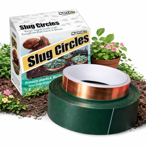 Katcha Slug Circles With Copper Tape Barrier 4 Meter Slug & Snail Deterrent for Plants Pots & Raised Beds Weatherproof Non-Toxic Cut To Size