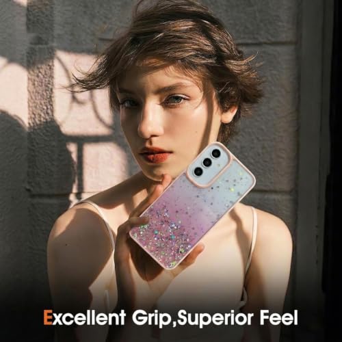 Image of VONZEE Case Compatible with Samsung Galaxy A55 5G, Non Moving Glitter Shockproof Case for Girls & Women Soft TPU Shockproof Anti Scratch Drop Protection Cover (Pink)
