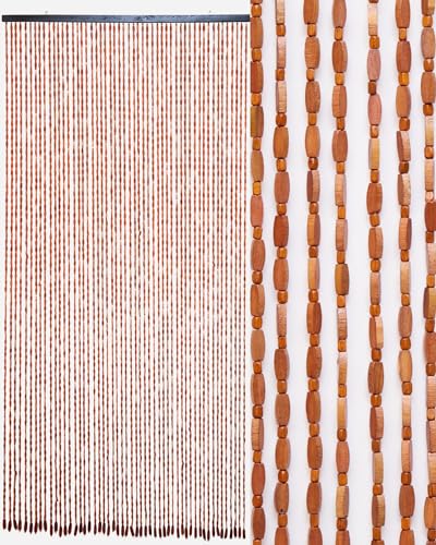 Ezcasch 52 Strands 35.4 x 79 Bamboo and Wood Beaded Curtain for Doorway Handmade Natural Doorway Beads Bohemian Bamboo and Wooden Room Devider Hanging Boho Beaded Curtain Brown