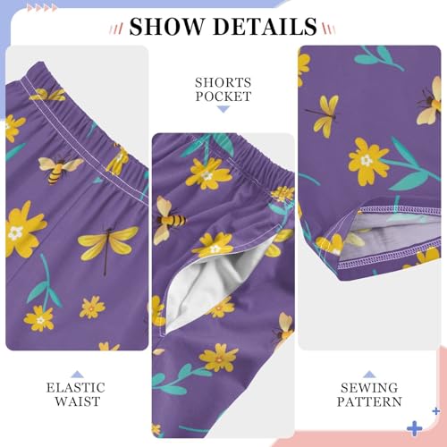 Dragonfly Bee Floral Boys Long Pants Soft Trousers Elastic Waist Kids Lounge Bottoms with Pockets S-XL4