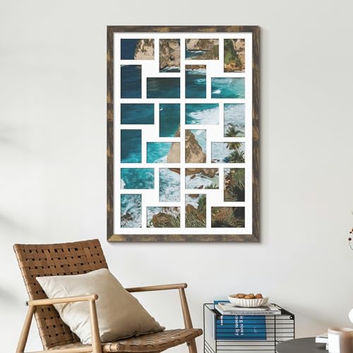 Image of DUENPY 22x32 Collage Picture Frame 4x6 Picture Frames Collage Wall Decor Displays twenty four 4x6 inch Photos Available Horizontal Wall Mounting Display and Vertical Brown