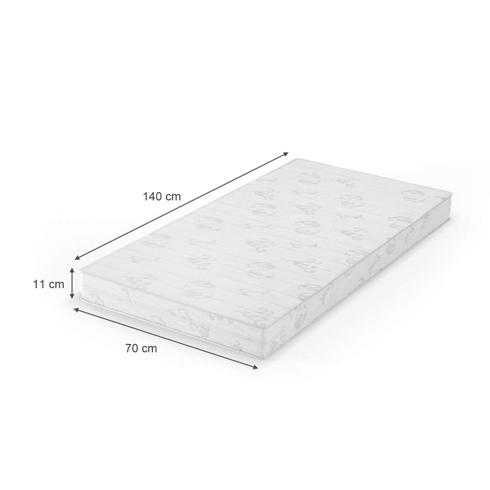 VitaliSpa Materasso bambini, Bianco, 140 x 70 cm Livello di durezza H2, con rivestimento rimovibile e nucleo punto-elastico