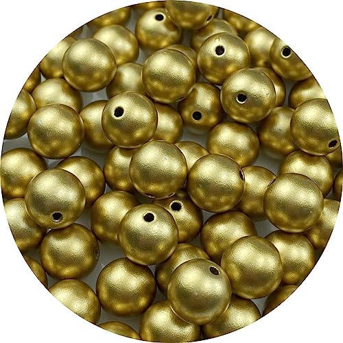 YHYPOCI 100pcs Pearl Beads for Crafts 12mm Resin Pearl for Jewelry Making Round Bulk Pearls Beads with Hole for Necklaces Bracelets Earrings Making Jewelry Decoration(Forsted Gold)