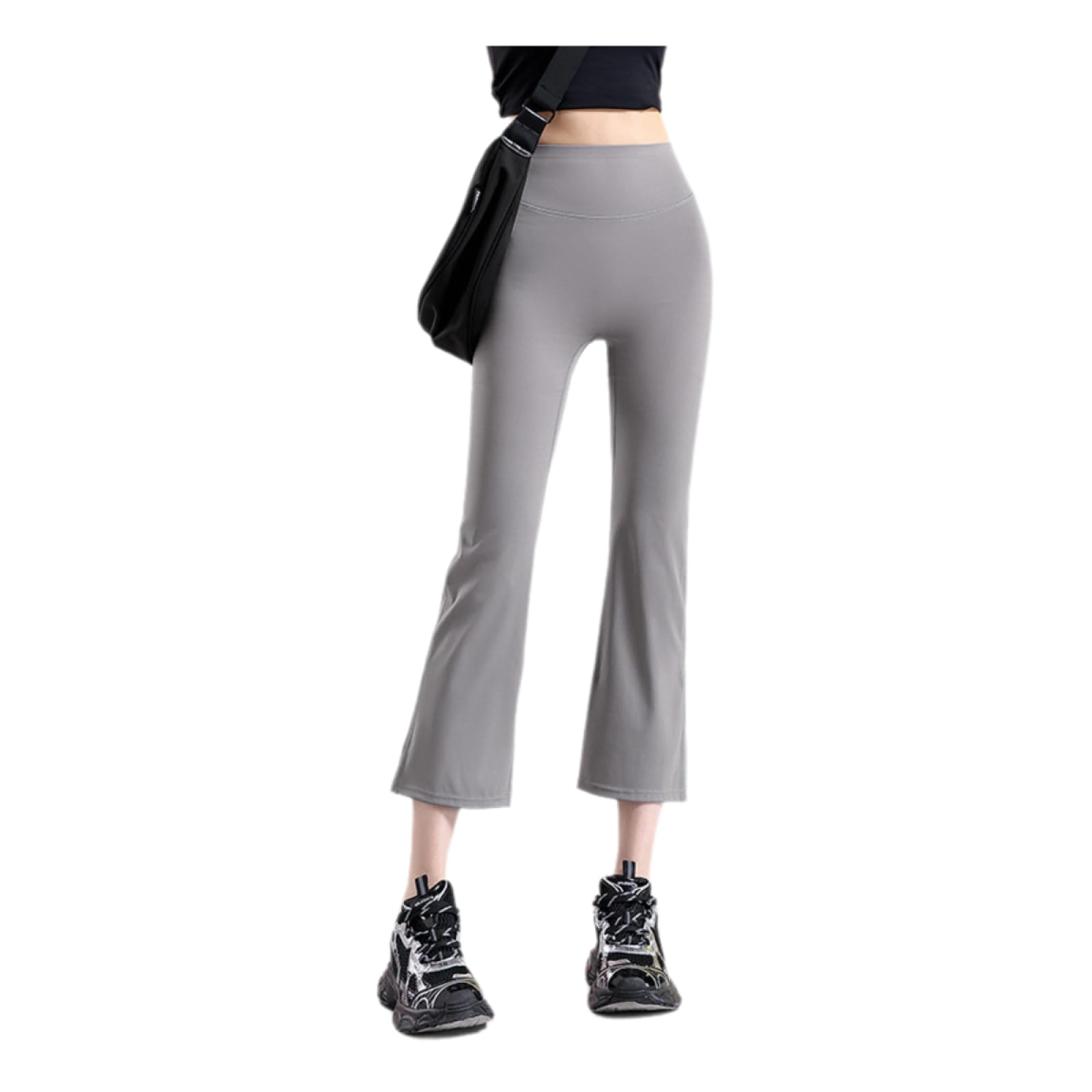 Generisch Bootcut Jazzpants damskie spodnie z dziewięcioma punktami z wzorem rekina, dla kobiet, wysoka talia, spodnie rekreacyjne, wąskie spodnie do jogi, jako odzież wierzchnia, rozmiar XL, szare