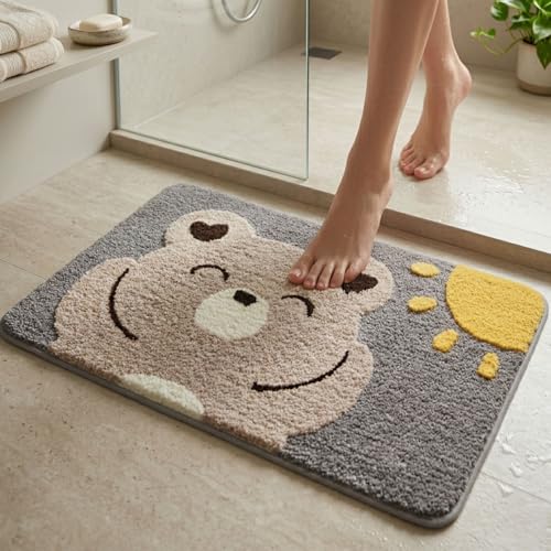 Image of Dream Weaverz 2000 GSM Super Soft Microfiber Bath Mat 40x60 cm | Ultra Absorbent Anti-Skid Quick Dry Bathroom Rug | Floor Mat for Bathroom, Bedroom, Kitchen, Home | Cute Design Bathmat