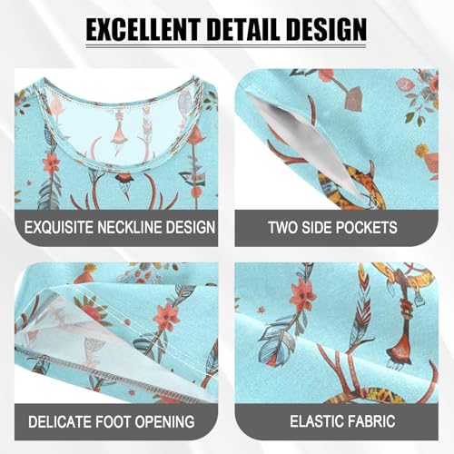 senya Antler-shaped Dreamcatcher Summer Pajamas Set Short Cotton Sleepwear 2 Piece4