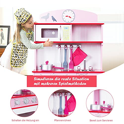 Kinderküche Spielküche Holz Kinderspielküche Spielzeugküche Spielzeug Holzküche HUIJK (Color : Rosa) – Bild 6