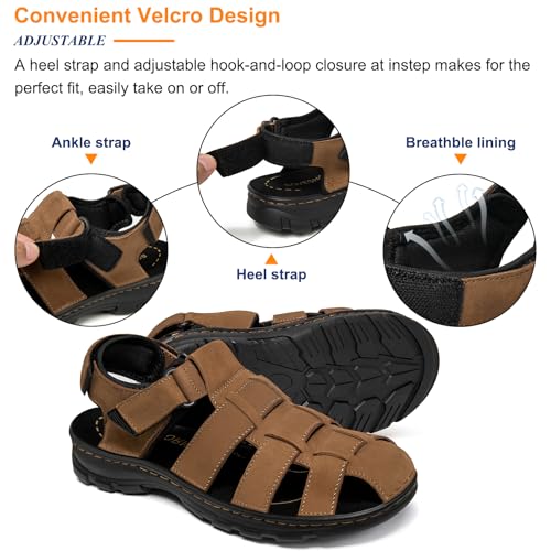 Image of Men's Sport Sandals Closed Toe Leather Hiking Athletic Walking Outdoor Beach Trail River Fishing Water Shoes Lightweight Comfortable Waterproof