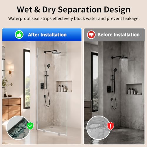 Image of DeerValley 32 inchx78 inch Frameless Shower Glass Panel, Chrome | 3 /8'' Thick Tempered Glass, Stainless Steel Clamps, Reversible Installation, Easy to Clean