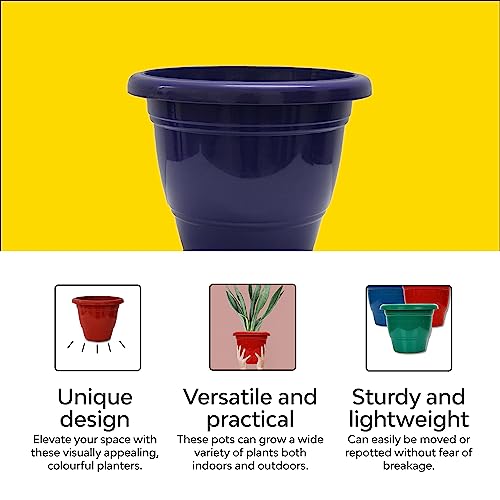 Kraft Seeds by 10CLUB Plastic Flower Pots - 4 Pcs (12 Inch, Multicolor) | Flower Pots for Home Balcony and Terrace Gardens | Durable Planting Pots for Home Plants | UV Treated Planters