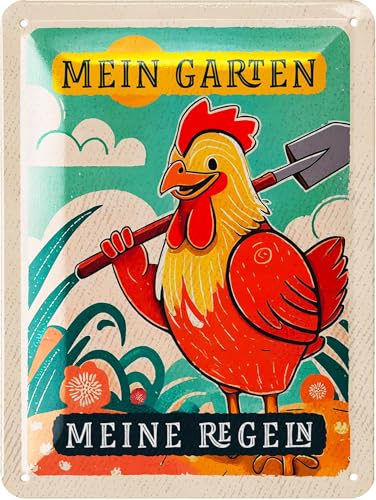 LANOLU Retro Blechschild MEIN GARTEN MEINE REGELN - Blechschilder...