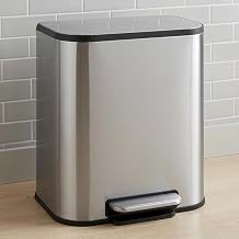 Jojoka 5 Gallon Stainless Steel Kitchen Trash Can with Lid, Rustproof Step-on Garbage Bin with Soft Close, Removable Inner Bucket and Rear Handle, Large Metal Waste Can for Home or Office, Silver