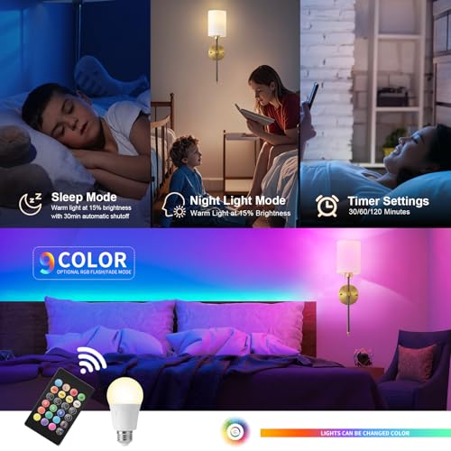 Image of Battery Operated Wall Sconce Set of Two, Wireless Rechargeable Wall Light With Remote Control, Dimmable, 4 Color Temperatures, RGB, Timer, for Living Room,Bedroom,Entryway, Black Gold, 20.6 Inch