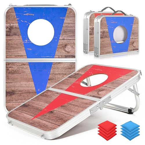 ROPODA Cornhole Set, Tragbares Wurfspiel Game Set mit 8 Sitzsäcken, Leichtes Beanbag-Brett mit Kanten aus Aluminiumlegierung, Cornhole Spiel Outdoor Indoor, Geschicklichkeitsspiele Für Familien Kinder