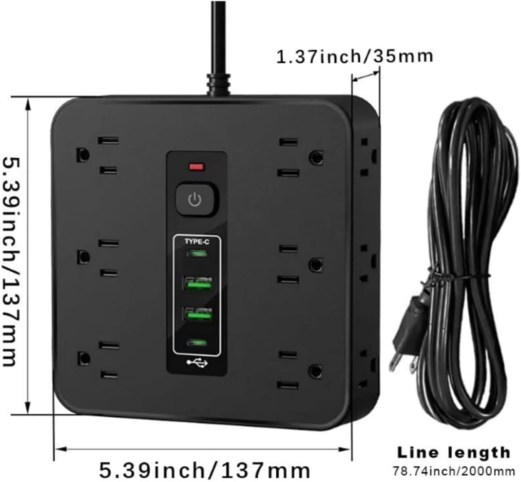 16-in-1 Power Strip with Switch & Surge Protection, Flat Plug Surge Protector Extension Cords with Multiple Outlets, Portable Outlet Adapter for Home Office Dorm Travel (White)