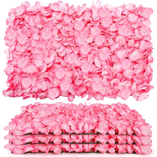 Noamus 4 Pack Flower Wall Panel Set 24x16 Artificial Flower Backdrop 3D Silk Pink Hydrangea Floral Wall Decorative Faux Flower for Photo Centerpieces Home Party Wedding Decoration