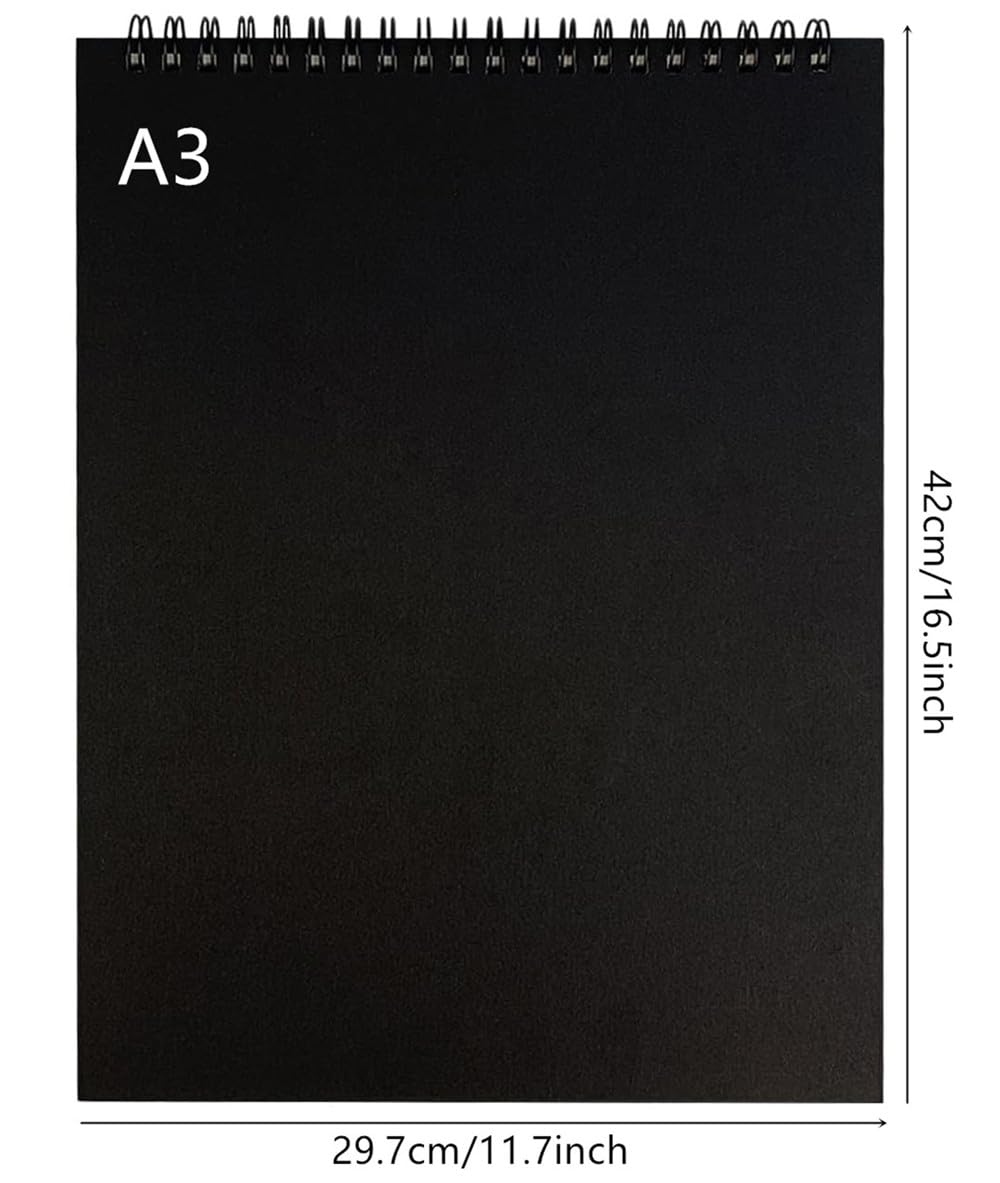 Sketchbook A3 Landscape Spiral Bound Sketchbook 60 Pages of 160gsm Cartridge Paper - Hardback (A3-Black 2Pack) - Image 2