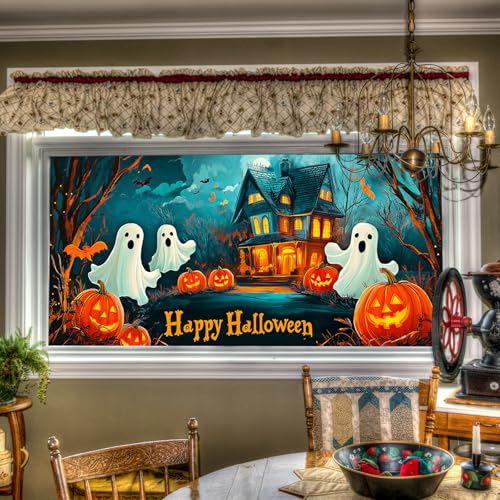 Vinilo Decorativo Halloween Casa Fantasma 39.3 x 17.7 in miniatura 1
