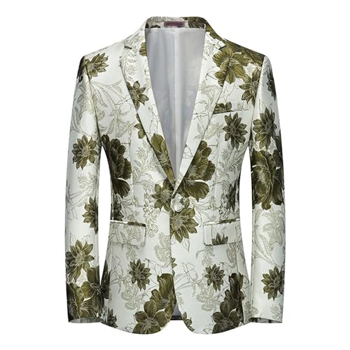Men's Floral Blazer Jacket Notched Lapel 1 Button Party Suit Jacket Slim Fit Stylish Tuxedo Dress Suit